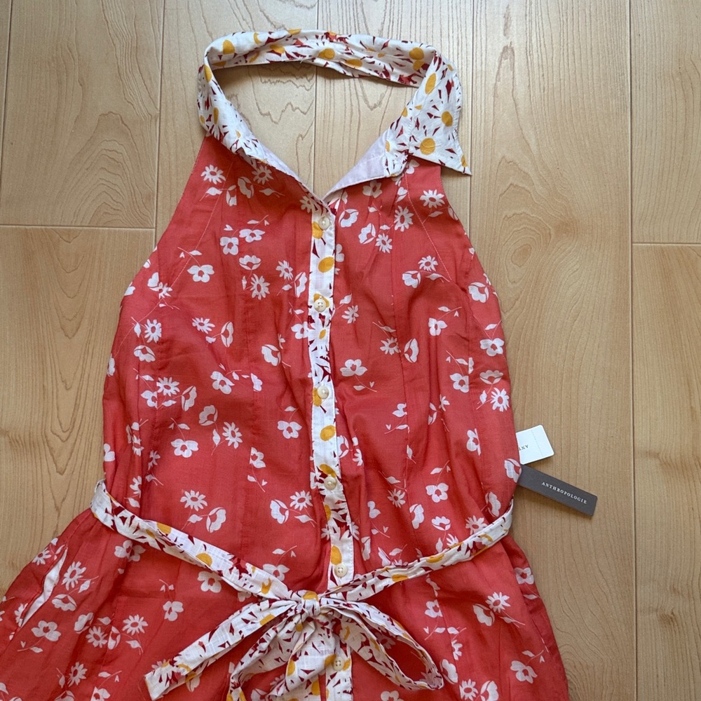 Anthropologie MAEVE HALTER OPEN-BACK GODET MIDI SHIRT DRESS Orange NWT Size S - Picture 3 of 6